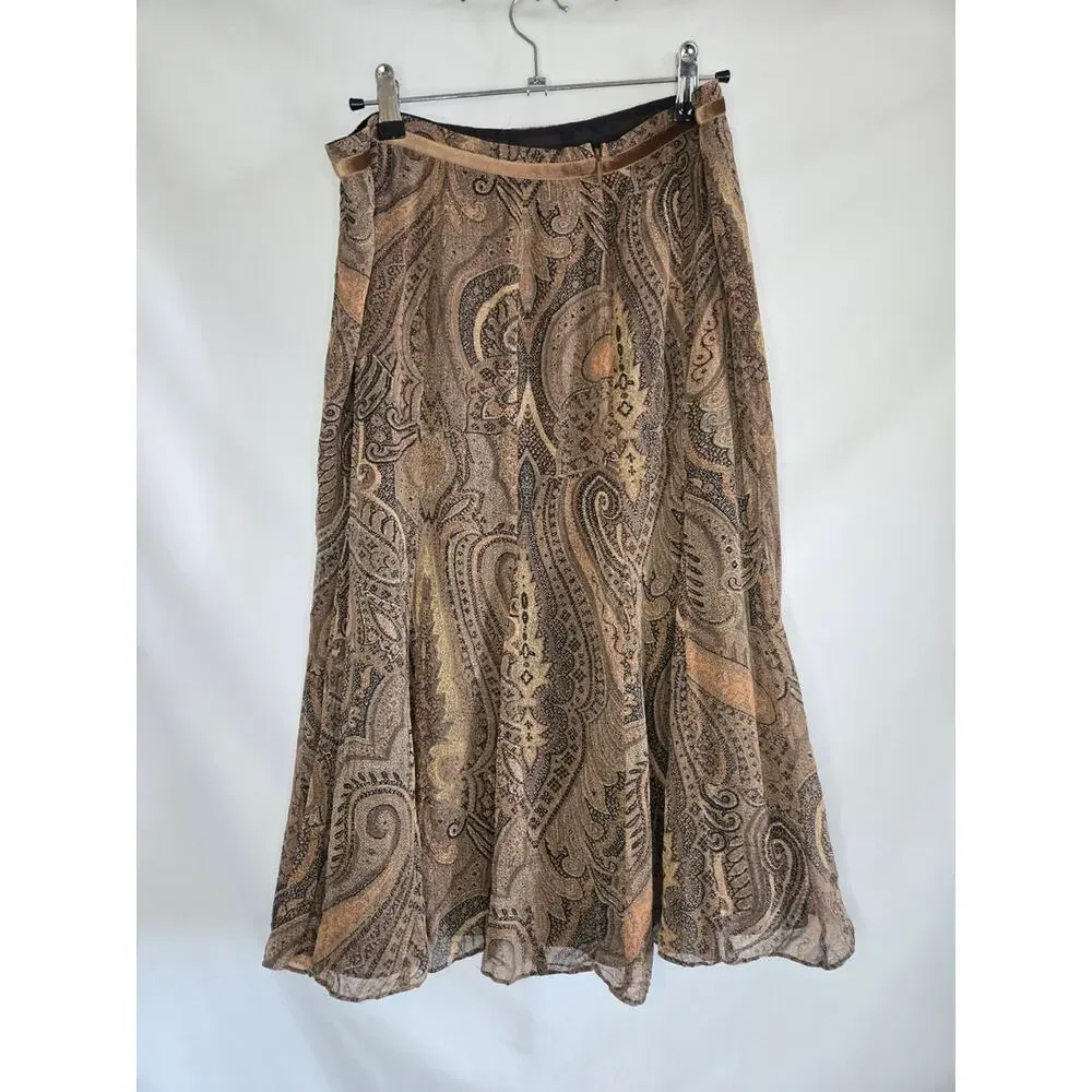 Anne Klein Brown Paisley A‑Line Midi Skirt • Size 10